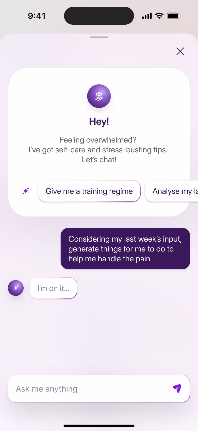 Sympa Health app screen showing personalised treatment options